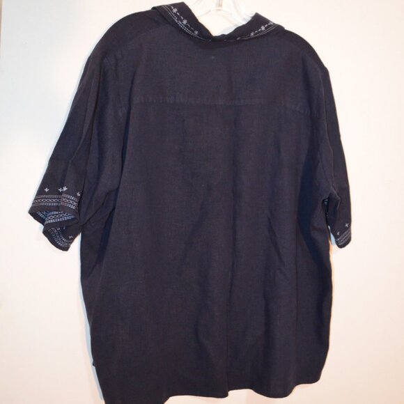 STUDIO WORKS Woman Linen-Rayon Navy Blue Button-Down Shirt Embroidery 2X - Picture 8 of 9